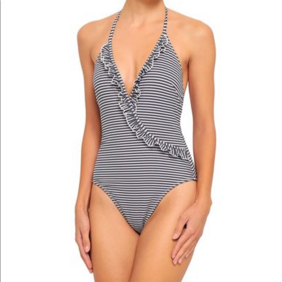 Solid & Striped The Nadine Ruffle Halter Tie One Piece Swimsuit - blue - Picture 5 of 9